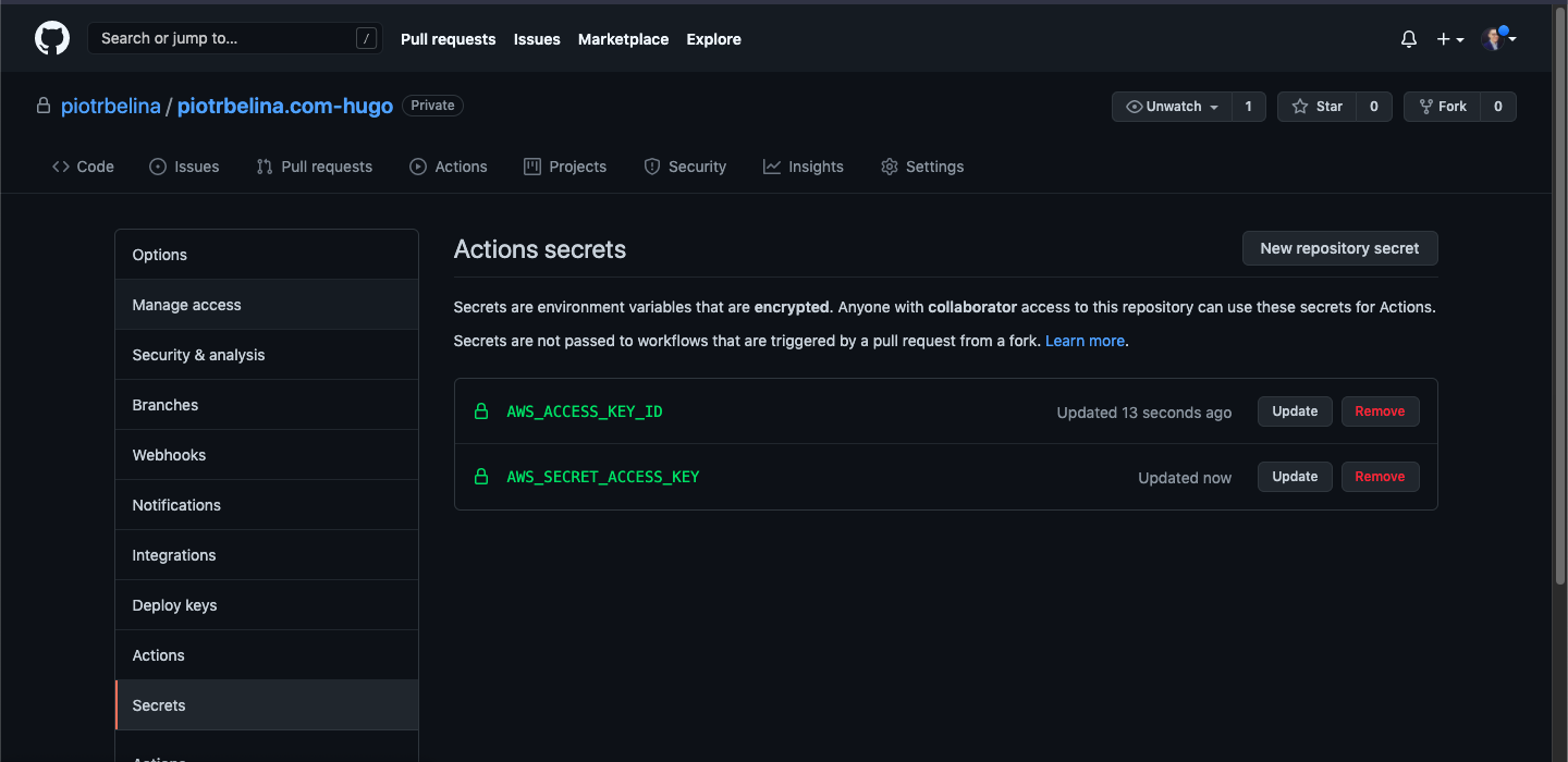 GitHub Actions AWS secrets