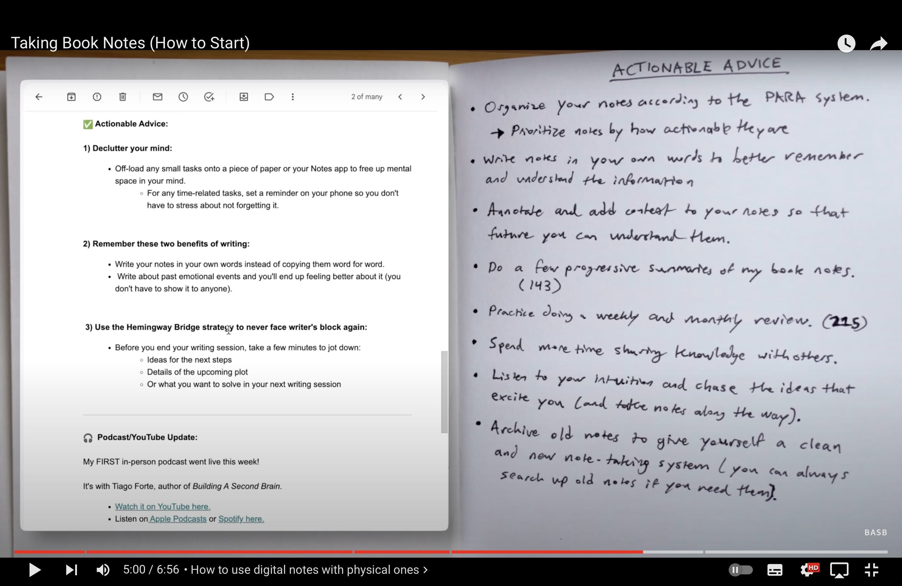 Screenshot from &quot;Taking Book Notes (How to Start)&quot; Tiago Forte